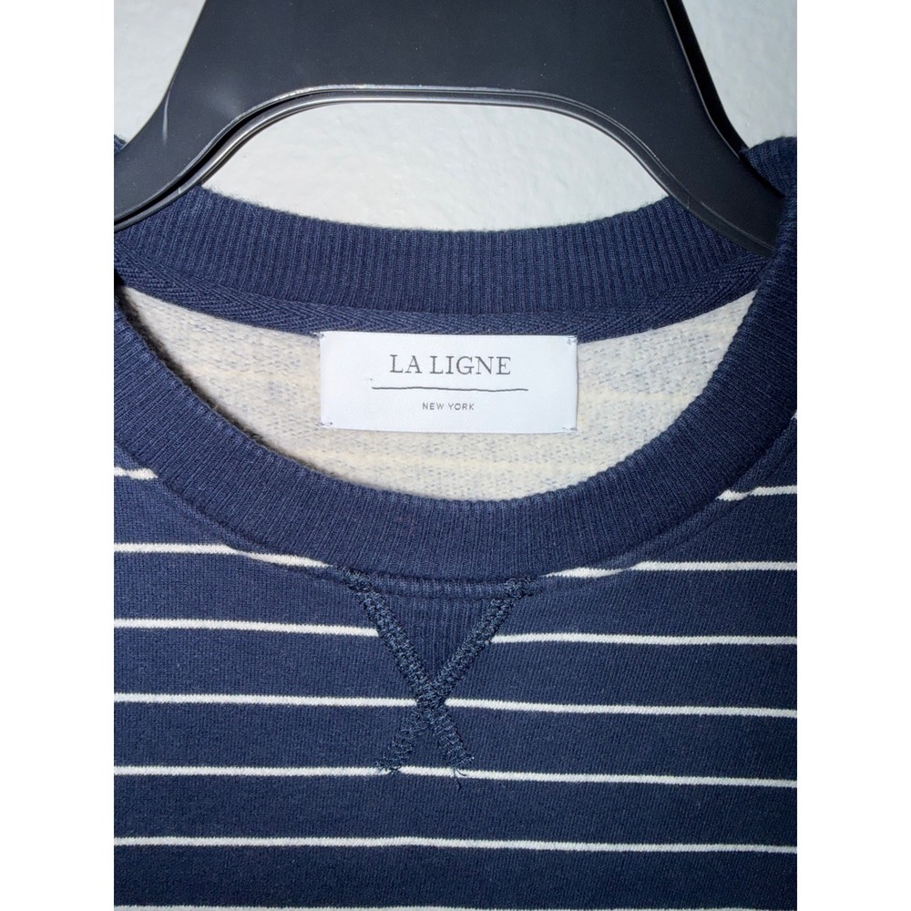 La Ligne Navy Blue White Striped Cotton French Terry Crewneck Womens Size S - Picture 2 of 5